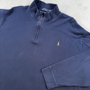 Polo Ralph Lauren Sweater Mens 3XLT Navy Estate Rib 1/4 Zip Pullover Flesh Pony